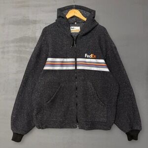 Vintage FedEx Fleece Hoodie Charcoal Grey Zip Up Stan Herman Uniform XL Tall